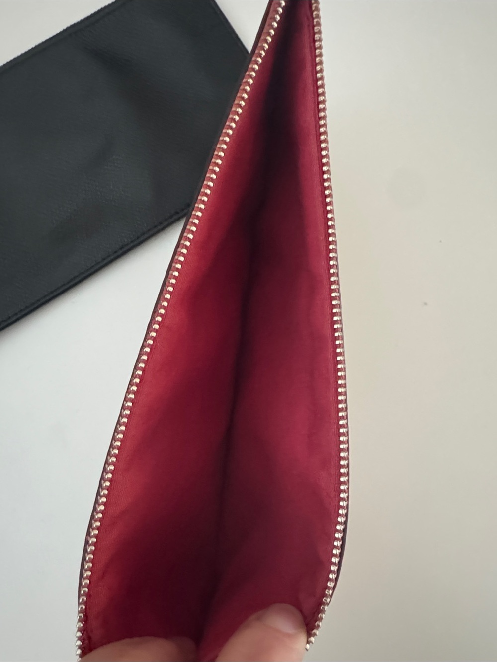2 Coach Zip Slim Pouch Signature Monogram Tan Pink Lined / Black Pebble Leather - Picture 3 of 13